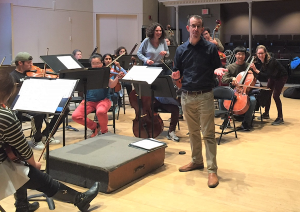 Board members Liz Weinbloom '07 (center) and Michele Zemplenyi '13 (far right) attempt to infiltrate the cello section.